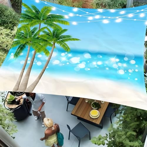 Treer Sonnensegel Rechteckig Wasserdicht, 3D StrandDruck PES Sonnenschutz Strand Markise Reißfest Wetterfest UV-Schut für Garten Balkon Terrasse (Kokospalmen,150x150cm) von Treer