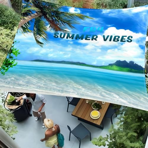 Treer Sonnensegel Rechteckig Wasserdicht, 3D StrandDruck PES Sonnenschutz Strand Markise Reißfest Wetterfest UV-Schut für Garten Balkon Terrasse (Meer,180x180cm) von Treer