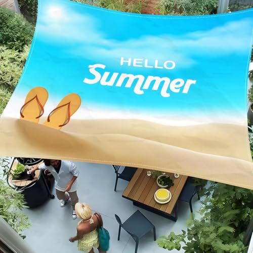 Treer Sonnensegel Rechteckig Wasserdicht, 3D StrandDruck PES Sonnenschutz Strand Markise Reißfest Wetterfest UV-Schut für Garten Balkon Terrasse (Sand,200x240cm) von Treer