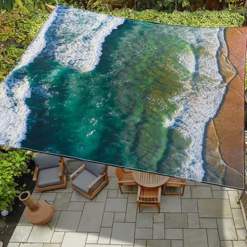 Treer Sonnensegel Rechteckig Wasserdicht, 3D StrandDruck PES Sonnenschutz Strand Markise Reißfest Wetterfest UV-Schut für Garten Balkon Terrasse (Wellen,180x180cm) von Treer
