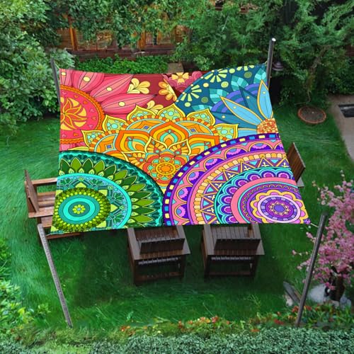 Treer Sonnensegel Rechteckig Wasserdicht, Boho Mandala PES Sonnenschutz Strand Markise Reißfest Wetterfest UV-Schut für Garten Balkon Terrasse (Mehrfarbig,180x180cm) von Treer