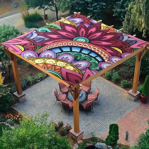Treer Sonnensegel Rechteckig Wasserdicht, Boho Mandala PES Sonnenschutz Strand Markise Reißfest Wetterfest UV-Schut für Garten Balkon Terrasse (Rot,180x180cm) von Treer
