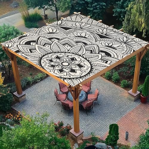 Treer Sonnensegel Rechteckig Wasserdicht, Boho Mandala PES Sonnenschutz Strand Markise Reißfest Wetterfest UV-Schut für Garten Balkon Terrasse (Schwarz,200x240cm) von Treer