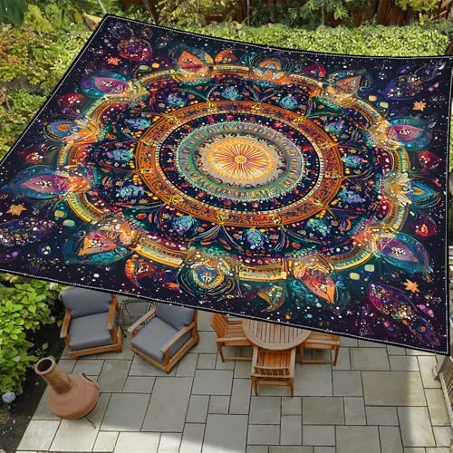 Treer Sonnensegel Rechteckig Wasserdicht mit Ösen, 3D Vintage Braunes Mandala, UV-Schutz 95% Polyester Sonnenschutz Markise mit Seil für Outdoor Garten Terrasse Balkon Camping (Stil 5,2x2.4m) von Treer