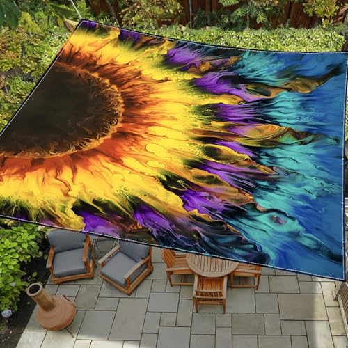 Treer Sonnensegel Rechteckig wasserdichte 3D Buntes Tie-Dye-Muster Sonnenschutz Markise mit ösen, UV-Schutz 95% für Garten, Terrasse, Balkon und Camping, inkl. 4 Seilen (Sonne,2x2m) von Treer