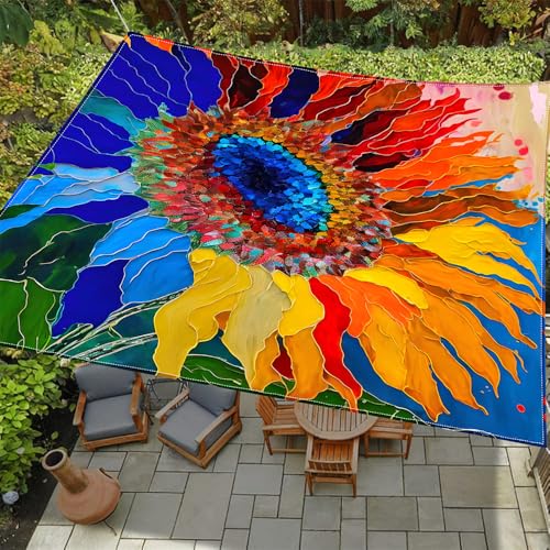 Treer Sonnensegel Rechteckig wasserdichte 3D-Sonnenblumen-Malmuster Sonnenschutz Markise mit ösen, UV-Schutz 95% für Garten, Terrasse, Balkon und Camping, inkl. 4 Seilen (Stil F,2x2m) von Treer