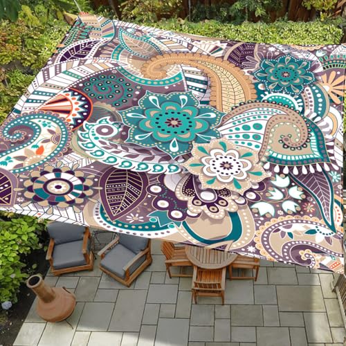 Treer Sonnensegel Wasserdicht Rechteckig, Böhmen PES Polyester Sonnenschutz Markise Reißfest Wetterfest 95% UV-Schut für Balkon Garten Terrasse, inkl Befestigungsseile (Lila,200x240cm) von Treer
