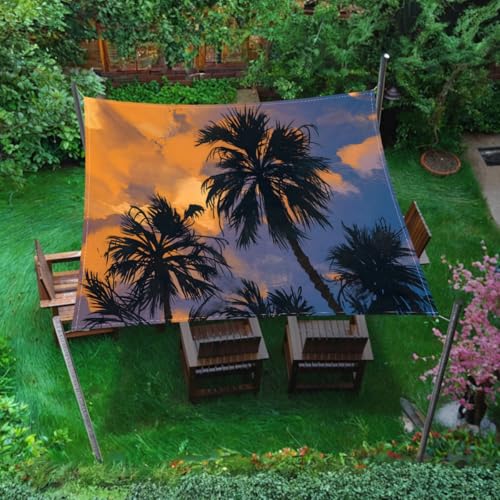 Treer Sonnensegel wasserdichte Rechteckig Balkon Sonnensegel 3D Kokosnussbaum-Muster Sonnenschutz Wetterfest Outdoor Markise mit Ösen und Fixseil für Garten Terrasse Camping (Stil 1,2x2m) von Treer