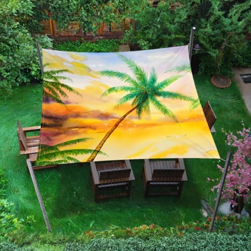 Treer Sonnensegel wasserdichte Rechteckig Balkon Sonnensegel 3D Kokosnussbaum-Muster Sonnenschutz Wetterfest Outdoor Markise mit Ösen und Fixseil für Garten Terrasse Camping (Stil 3,2x2.4m) von Treer