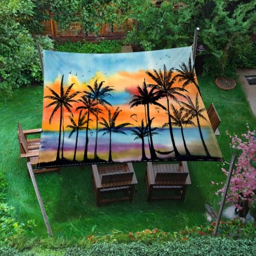 Treer Sonnensegel wasserdichte Rechteckig Balkon Sonnensegel 3D Kokosnussbaum-Muster Sonnenschutz Wetterfest Outdoor Markise mit Ösen und Fixseil für Garten Terrasse Camping (Stil 5,2x2.4m) von Treer