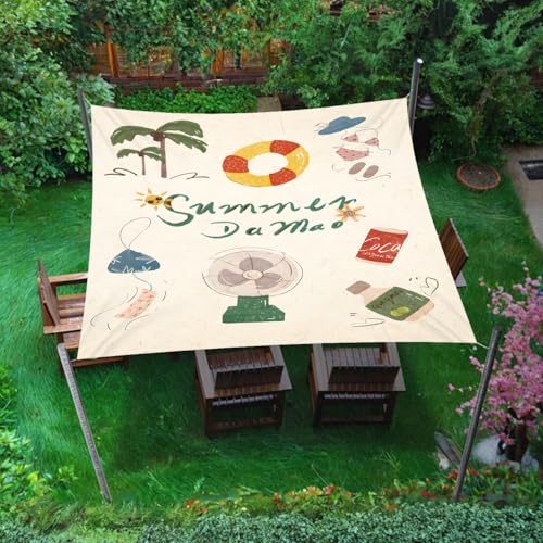 Treer Sonnensegel wasserdichte Rechteckig Balkon Sonnensegel 3D Kreativer Sommer-Print Sonnenschutz Wetterfest Outdoor Markise mit Ösen und Fixseil für Garten Terrasse Camping (Beige,1.5x1.5m) von Treer