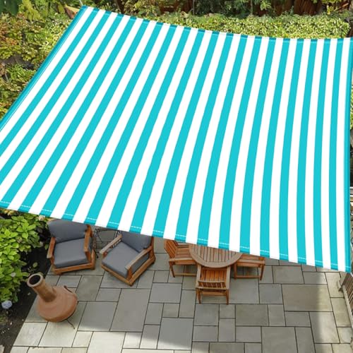 Treer Sonnensegel wasserdichte Rechteckig Sonnensegel Balkon Sonnenschutz Wetterfest 95% UV Schutz Outdoor Markise mit Ösen und Fixseil für Garten Terrasse Camping (Blaue Streifen,1.8x1.8m) von Treer