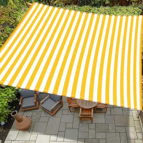 Treer Sonnensegel wasserdichte Rechteckig Sonnensegel Balkon Sonnenschutz Wetterfest 95% UV Schutz Outdoor Markise mit Ösen und Fixseil für Garten Terrasse Camping (Gelbe Streifen,1.8x1.8m) von Treer