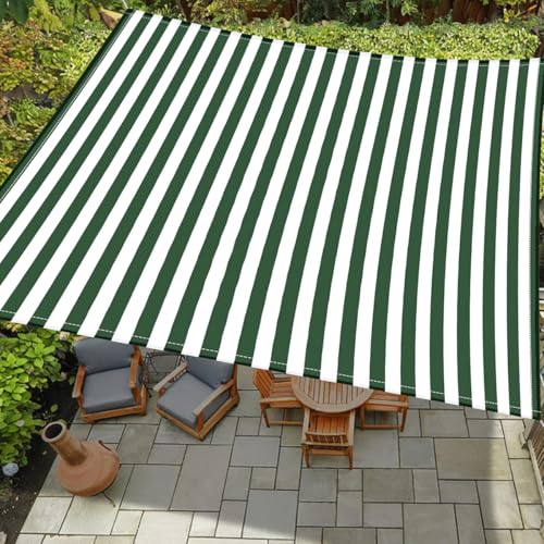 Treer Sonnensegel wasserdichte Rechteckig Sonnensegel Balkon Sonnenschutz Wetterfest 95% UV Schutz Outdoor Markise mit Ösen und Fixseil für Garten Terrasse Camping (Grüne Streifen,1.5x1.5m) von Treer