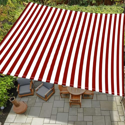 Treer Sonnensegel wasserdichte Rechteckig Sonnensegel Balkon Sonnenschutz Wetterfest 95% UV Schutz Outdoor Markise mit Ösen und Fixseil für Garten Terrasse Camping (Rote Streifen,2x2m) von Treer