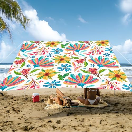 Treer Sonnensegel wasserdichte Rechteckig mit Ösen, 3D Buntes Blumenmuster Sonnensegel Balkon Ohne Bohren Strandzelt aus Polyester Sonnenschutz im Freien Garten Terrasse (Bunt 1,1.5x1.5m) von Treer