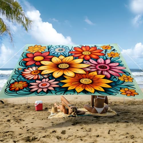 Treer Sonnensegel wasserdichte Rechteckig mit Ösen, 3D Buntes Blumenmuster Sonnensegel Balkon Ohne Bohren Strandzelt aus Polyester Sonnenschutz im Freien Garten Terrasse (Bunt 4,1.5x1.5m) von Treer