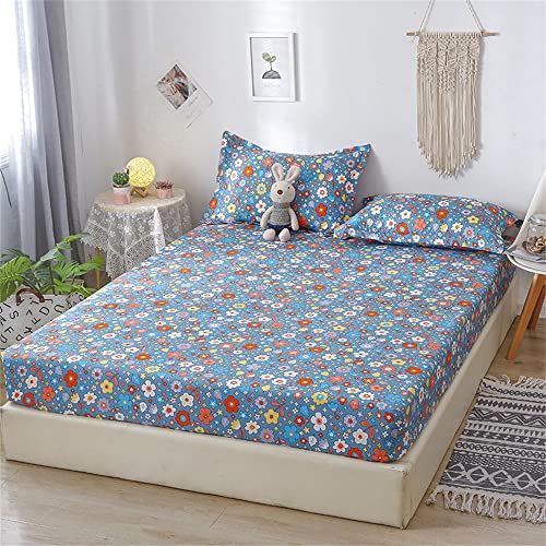 Treer Spannbettlaken Matratzenschoner, Extra Weiches Atmungsaktiv Spannbetttuch Baumwolle Boxspringbett Topper Steghöhe bis 30cm Mit 2 Kissenbezügen (120x200x30cm,Blau gequetscht) von Treer