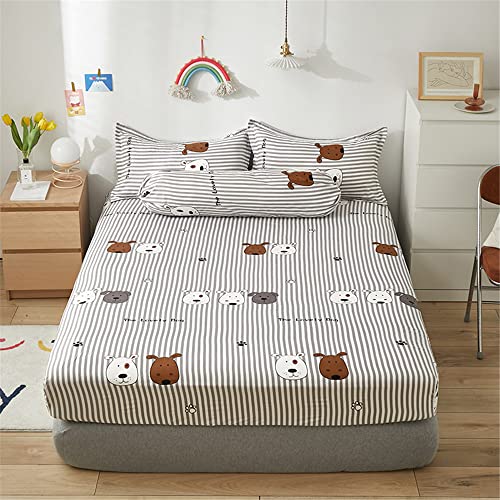 Treer Spannbettlaken Matratzenschoner, Extra Weiches Atmungsaktiv Spannbetttuch Microfaser Boxspringbett Topper Steghöhe bis 30cm Mit 2 Kissenbezügen (120x200x30cm,Gestreifter Hund) von Treer