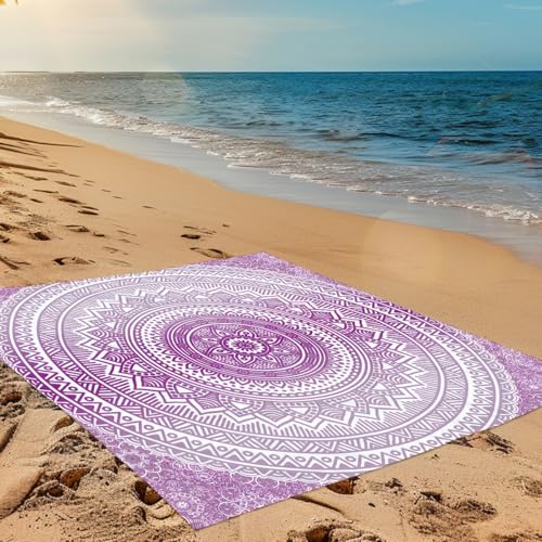 Treer Stranddecke Groß Strandmatte Campingdecke, Outdoor Picknickdecke Stranddecke, Picknickmatte Ultraleicht & Kompakt für Strand, Camping, Wandern, Picknick, Reisen (180x180cm,Lila Mandala) von Treer