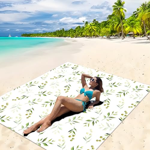 Treer Stranddecke Sandfrei Groß Strandmatte Campingdecke, 3D Blätter Outdoor Picknickdecke Stranddecke Sanddicht,Ultraleicht & Kompakt für Strand, Camping, Picknick (Eukalyptusblätter,180x180cm) von Treer