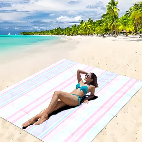Treer Stranddecke Sandfrei Groß Strandmatte Campingdecke, 3D-Streifen Outdoor Picknickdecke Stranddecke Sanddicht,Ultraleicht & Kompakt für Camping,Picknick (Lila Streifen,180x180cm) von Treer