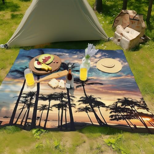 Treer Stranddecke Sandfrei Groß Strandmatte Campingdecke, Kokosnussbaum Outdoor Picknickdecke Stranddecke Sanddicht,Ultraleicht & Kompakt für Strand, Camping, Picknick (Kokospalme 1,200x200cm) von Treer