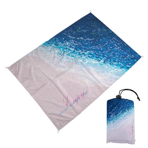 Treer Stranddecke Sandfrei Groß Strandmatte Campingdecke, Outdoor Landschaft Picknickdecke Stranddecke Sanddicht,Ultraleicht & Kompakt für Strand, Camping, Wandern, Reisen (140x200cm,Strand 1) von Treer