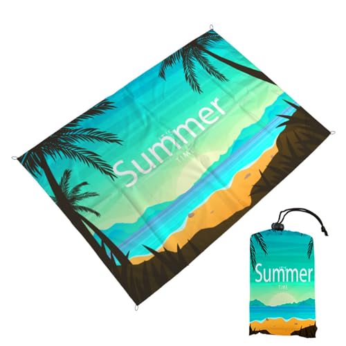 Treer Stranddecke Sandfrei Groß Strandmatte Campingdecke, Outdoor Sommer Picknickdecke Stranddecke Sanddicht, Ultraleicht & Kompakt für Strand, Camping, Wandern, Reisen (140x200cm,Kokosnussbaum) von Treer