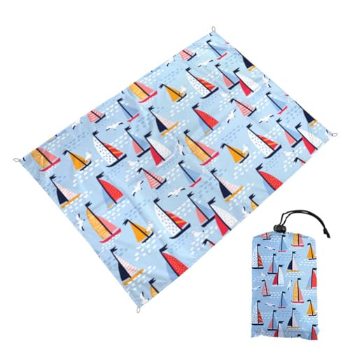 Treer Stranddecke Sandfrei Groß Strandmatte Campingdecke, Picknickdecke Outdoor Stranddecke Sanddicht, Ultraleicht & Kompakt für Strand, Camping, Picknick, Reisen (100x140cm,Blaues Boot) von Treer