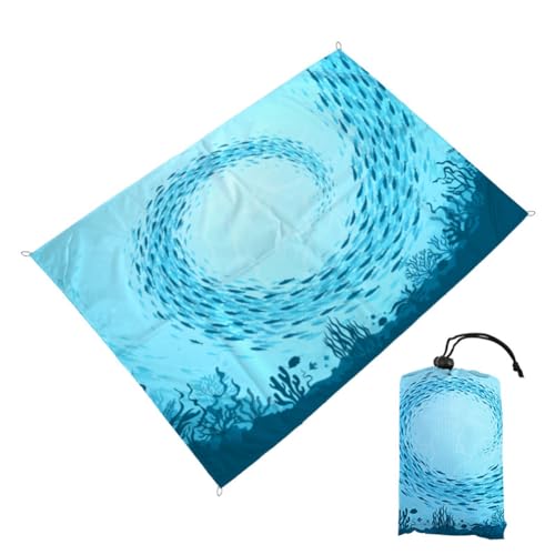 Treer Stranddecke Sandfrei Groß Strandmatte Campingdecke, Picknickdecke Outdoor Stranddecke Sanddicht, Ultraleicht & Kompakt für Strand, Camping, Picknick, Reisen (100x140cm,Fischschwarm) von Treer