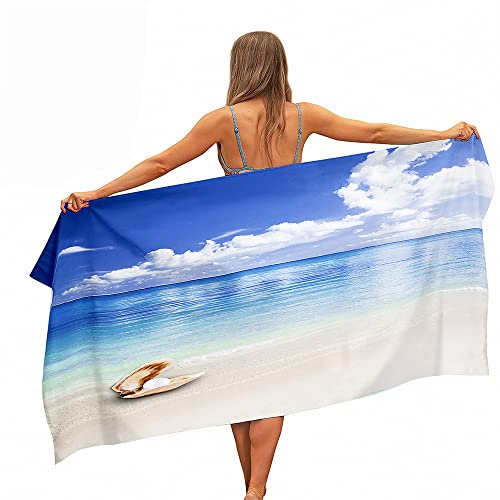 Treer Strandtuch, 3D Muschel-Druck Mikrofaser Handtuch, Strandtuch XXL/XL, Ultra Leicht Tragbares Sandfreies Schnelltrocknendes Handtuch, Perfekt für Strand Sport Sauna (Meeresküste,180x80cm) von Treer