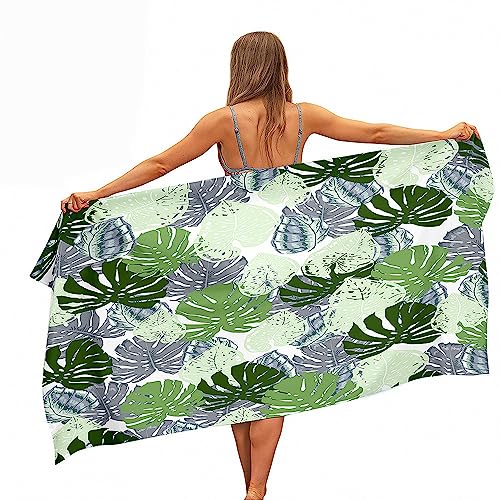 Treer Strandtuch, Mikrofaser Handtuch, Reisehandtuch Leicht, Microfaser Badetuch Groß, Schnelltrocknendes Handtuch 3D Tropische Pflanzen (Hellgrün,80x160 cm) von Treer