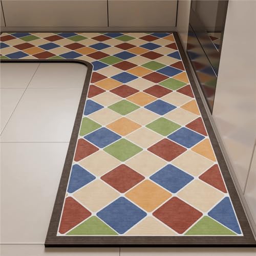 Treer Teppich Läufer Flur rutschfest Eingangstürmatte, Farbenfroher Geometrischer Druck Modern Küche Teppich Waschbar Korridor Flurteppich Teppichläufer für Eingang Flur Küche (Links,80x150x45cm) von Treer