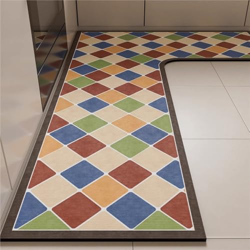 Treer Teppich Läufer Flur rutschfest Eingangstürmatte, Farbenfroher Geometrischer Druck Modern Küche Teppich Waschbar Korridor Flurteppich Teppichläufer für Eingang Flur Küche (Rechts,80x150x45cm) von Treer
