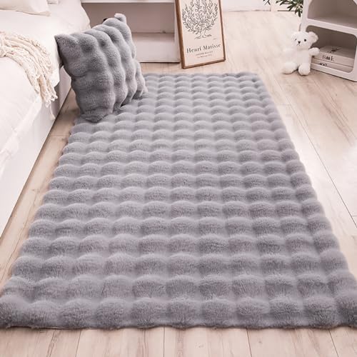 Treer Teppich Wohnzimmer Creme Stil Plüsch Moderne Waschbarer Schlafzimmer rutschfest Weicher Wohnztimmerteppich fürs Schlafzimmer, Kinderzimmer, Wohnzimmer (90x150cm,Grau) von Treer
