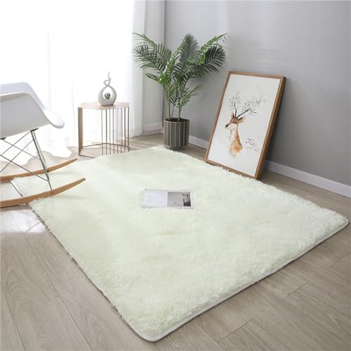 Treer Teppich Wohnzimmer Flauschig, Soft Modern Area Rug Weich Shaggy Teppiche Hochflor Langflor rutschfest Fellteppich Kunstfell Fell Carpet (160x200cm,Beige) von Treer