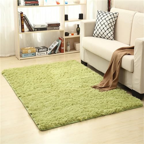 Treer Teppich Wohnzimmer Flauschig, Soft Modern Area Rug Weich Shaggy Teppiche Hochflor Langflor rutschfest Fellteppich Kunstfell Fell Carpet für Schlafzimmer (100x160CM,Grasgrün) von Treer