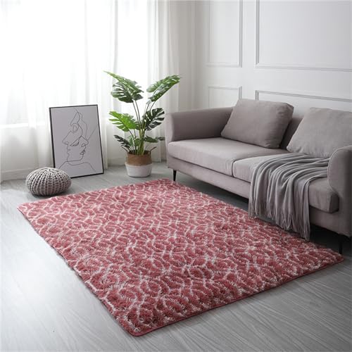 Treer Teppich Wohnzimmer Flauschig, Soft Modern Area Rug Weich Shaggy Teppiche Hochflor Langflor rutschfest Fellteppich Kunstfell Fell Carpet für Schlafzimmer (160x200cm,Rot-weißes Karo) von Treer