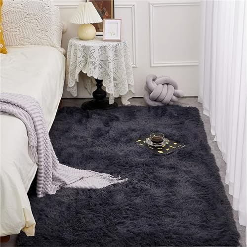 Treer Teppich Wohnzimmer Flauschig, Soft Modern Area Rug Weich Shaggy Teppiche Hochflor Langflor rutschfest Fellteppich Kunstfell Fell Carpet für Schlafzimmer (160x230cm,Dunkelgrau) von Treer