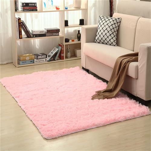 Treer Teppich Wohnzimmer Flauschig, Soft Modern Area Rug Weich Shaggy Teppiche Hochflor Langflor rutschfest Fellteppich Kunstfell Fell Carpet für Schlafzimmer (60x120CM,Rosa) von Treer