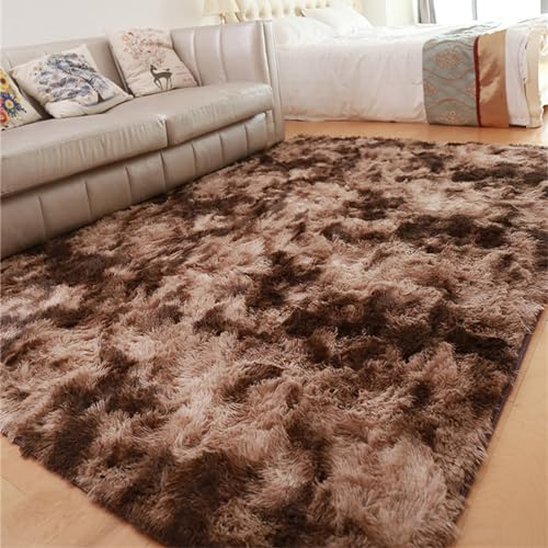 Treer Teppich Wohnzimmer Flauschig, Soft Modern Area Rug Weich Shaggy Teppiche Langflor Fellteppich Kunstfell Fell Carpet für Schlafzimmer Nachttisch (100 * 200cm,Braun) von Treer