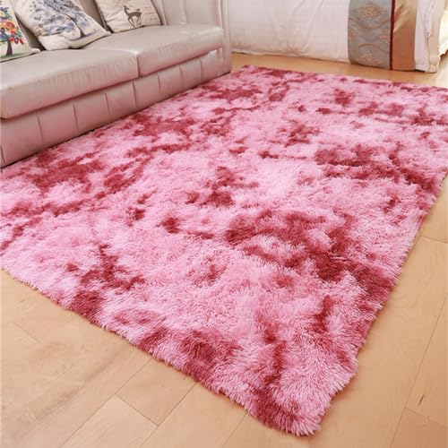 Treer Teppich Wohnzimmer Flauschig, Soft Modern Area Rug Weich Shaggy Teppiche Langflor Fellteppich Kunstfell Fell Carpet für Schlafzimmer Nachttisch (100 * 200cm,Dunkelrot) von Treer