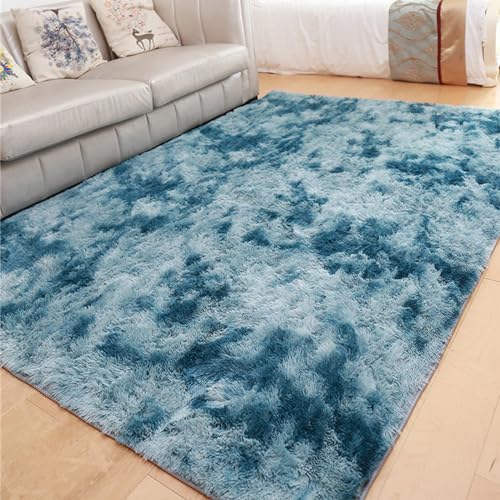 Treer Teppich Wohnzimmer Flauschig, Soft Modern Area Rug Weich Shaggy Teppiche Langflor Fellteppich Kunstfell Fell Carpet für Schlafzimmer Nachttisch (120 * 160cm,Pfauenblau) von Treer