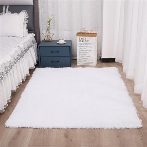 Treer Teppich Wohnzimmer Flauschig, Soft Modern Area Rug Weich Shaggy Teppiche Langflor rutschfest Fellteppich Kunstfell Fell Carpet für Schlafzimmer Nachttisch (160x230cm,Weiß) von Treer