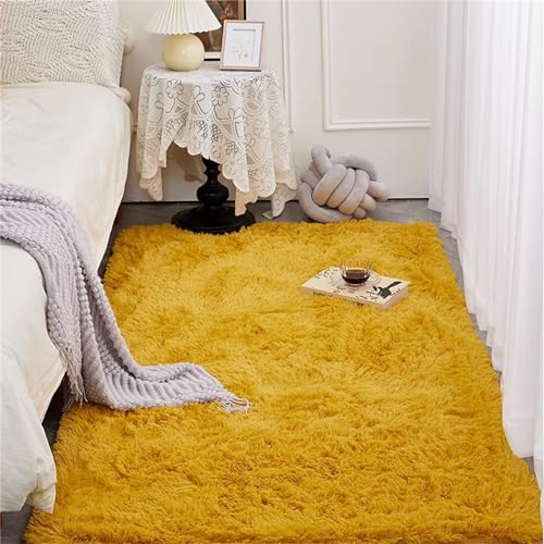 Treer Teppich Wohnzimmer Flauschig, Soft Modern Schick Area Rug Weich Shaggy Teppiche Langflor rutschfest Fellteppich Kunstfell Fell Carpet für Schlafzimmer Nachttisch (120x160cm,Gelb) von Treer