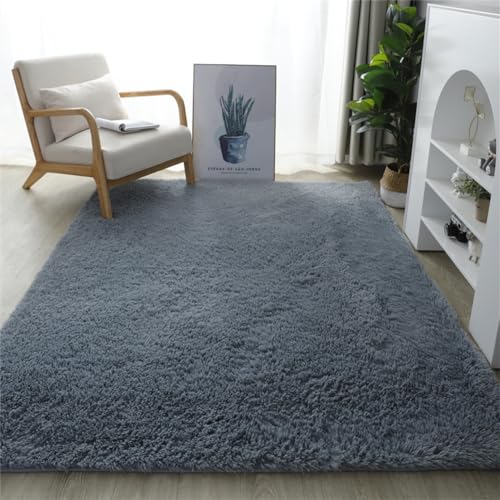 Treer Teppich Wohnzimmer Flauschig,Soft Area Rug Schlafzimmer Hochflor Teppiche Modern Weich Flauschig Weich Shaggy Teppiche Waschbarer rutschfest Carpet (100 * 200cm,Grau) von Treer