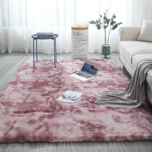 Treer Teppich Wohnzimmer Kurzflor Moderne Tie-dye Waschbarer Schlafzimmer rutschfest Flauschig Weicher Wohnztimmerteppich fürs Schlafzimmer, Kinderzimmer Geeignet (120x160cm,Dunkelpink) von Treer
