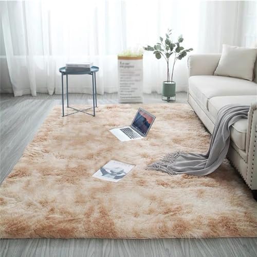 Treer Teppich Wohnzimmer Kurzflor Moderne Tie-dye Waschbarer Schlafzimmer rutschfest Flauschig Weicher Wohnztimmerteppich fürs Schlafzimmer, Kinderzimmer Geeignet (50x80cm,Kamel) von Treer