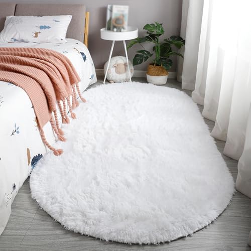 Treer Teppich Wohnzimmer Oval Kurzflor Einfarbig Moderne Waschbarer Schlafzimmer rutschfest Flauschig Weicher Wohnztimmerteppich fürs Schlafzimmer, Kinderzimmer Geeignet (100x200cm,weiß) von Treer